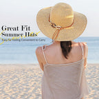 Beach Hats for Women - Sun Hat Womens, Wide Brim Straw Womens Sun Hat with Wind Lanyard Roll Up Foldable UV Protection