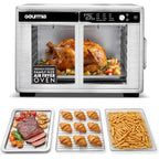 Gourmia French Door Air Fryer Oven - 37 Qt Large Capacity Convection Toaster Oven, Fryforce 360°, Digital Display, 12 Cooking Presets, Dehydrate, Fits 13” Pizza, Dishwasher-Safe, Stainless Steel