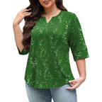 TFSDOD Plus Size Tops for Women V Neck T Shirt 3/4 Length Sleeve Blouse Dressy Casual Tee Loose Fit XL-5X