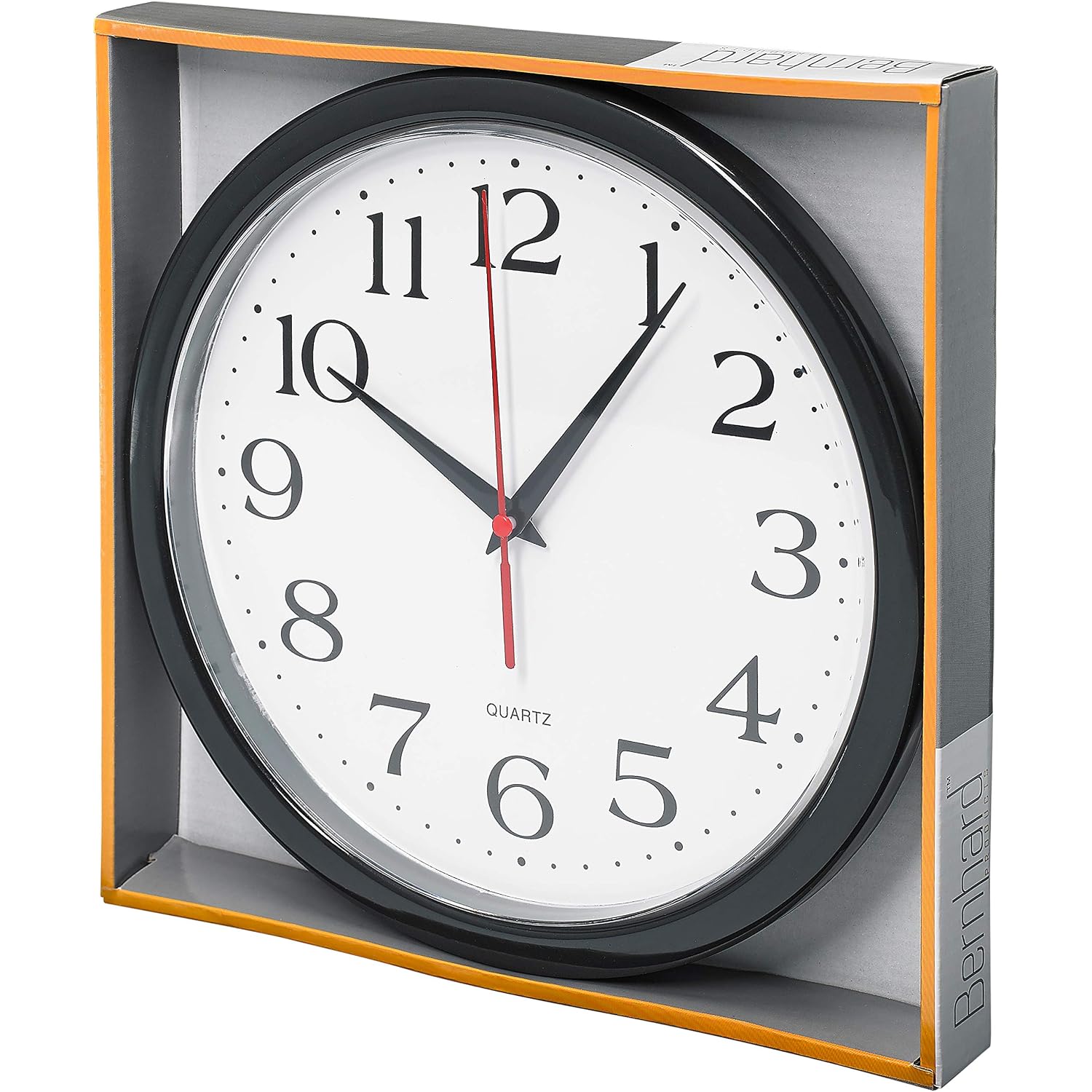 Bernhard Products Black Wall Clock Silent Non Ticking 10 Inch Quality Quartz Battery Operated Round Easy To Read Home/Office/Kitchen/Classroom/School Clock Sweep Movement