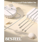 Besteel Ankle Bracelets for Women Waterproof - 14K Gold Plated Non Tarnish Layered Cuban Link Chain Rope Figaro Herringbone Anklets Set Plus Size Anklet Summer Foot Jewelry Gift Adjustable 8-12 Inch