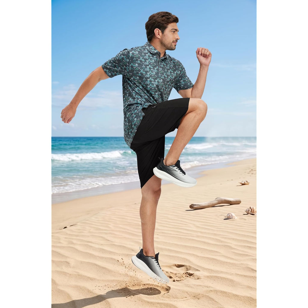 Qpngrp Mens Shorts Casual Drawstring Zipper Pockets Elastic Waist