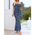 Zesica Women'S Summer Off Shoulder Floral Bodycon Maxi Dress 2026 Ruched Elegant Formal Cocktail Wedding Guest Long Dresses
