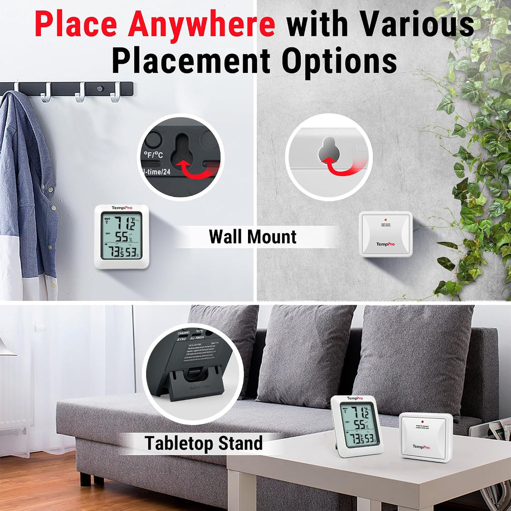 Temppro Tp60 Wireless Indoor Outdoor Thermometer Hygrometer With Large Lcd Display, No Hub Or App Required, 500Ft Wireless Range For Home Greenhouse Garage Rv (Previously Thermopro)