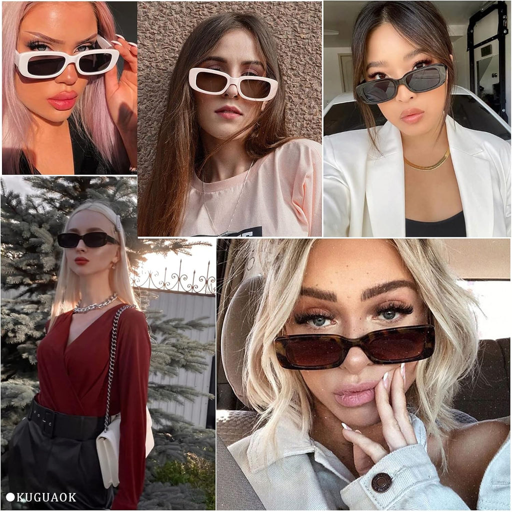 Retro Rectangle Sunglasses Women and Men Vintage Small Square Sun Glasses UV Protection Glasse 2 Pack Black+leopard Frame Full Brown Lens