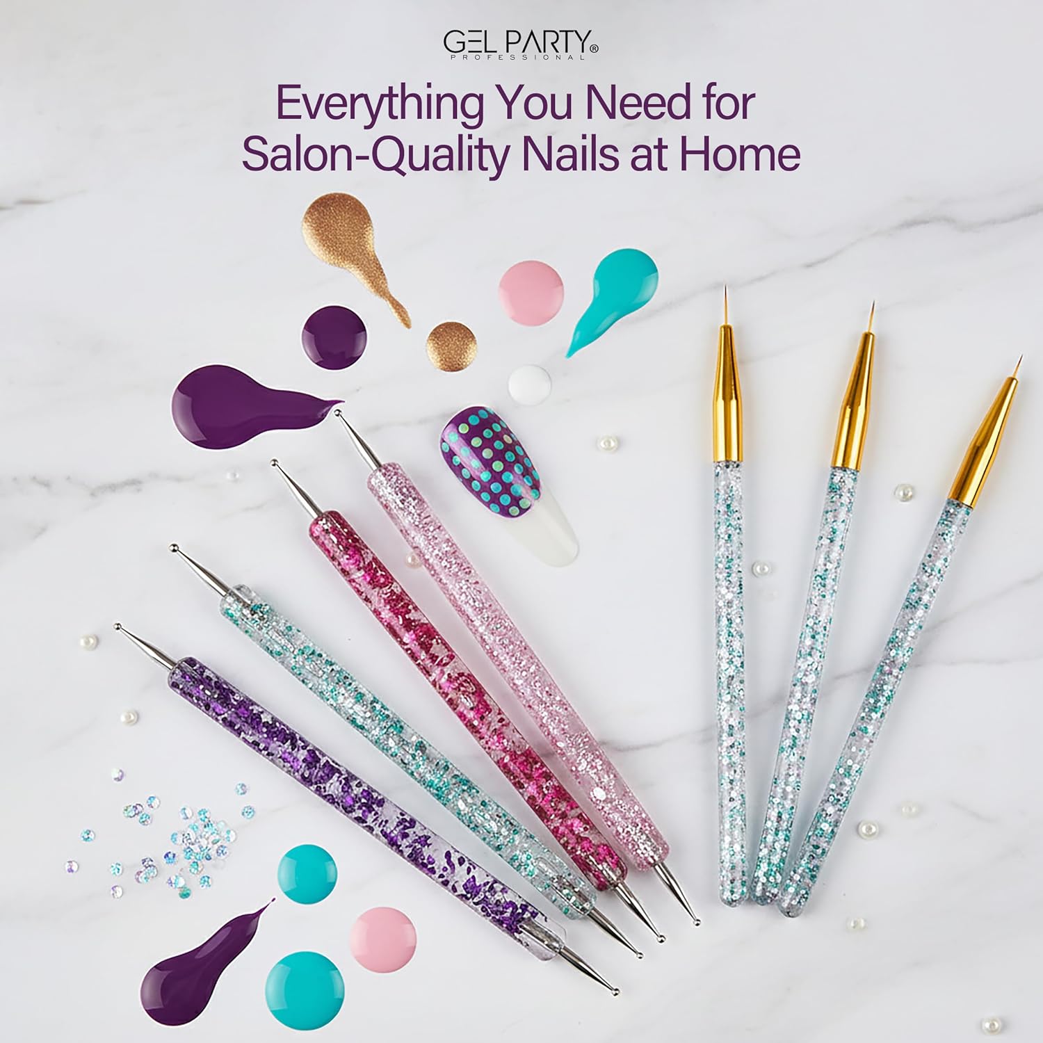 GELPARTY 32-Piece Nail Art Brush Set Professional Brushes for Acrylic, Gel, UV, Ombre, Dotting & 3D Designs | Drawing Pen For Gel Complete Kit for Salon & DIY Use