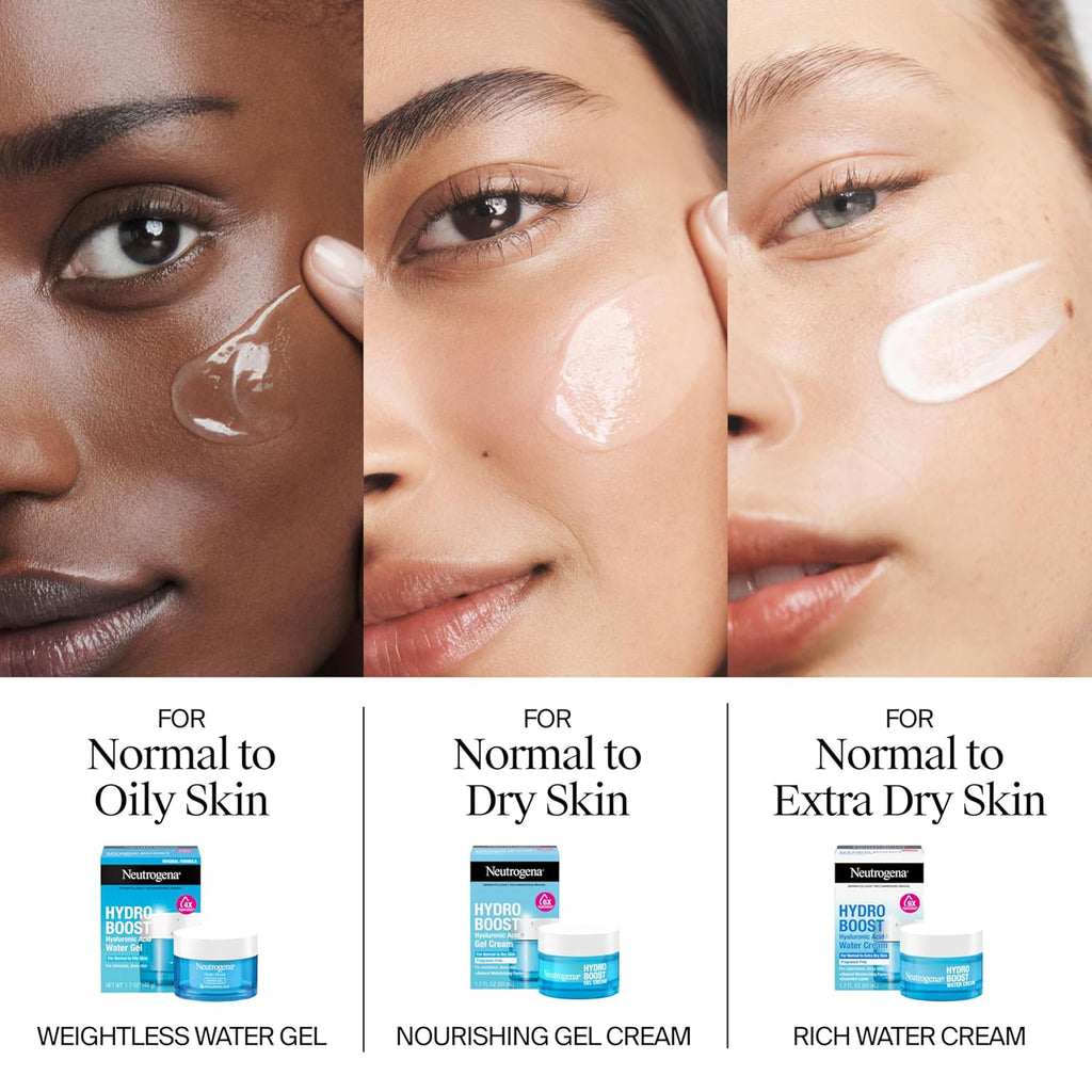 Neutrogena Hydro Boost Water Cream, 72 Hr Hydration for Normal/Extra Dry Skin, Fragrance Free, Face Moisturizer with Hyaluronic Acid, 1.7 oz. & Trial Size Hydro Boost Hydrating Gel Cleanser, 0.5 fl oz