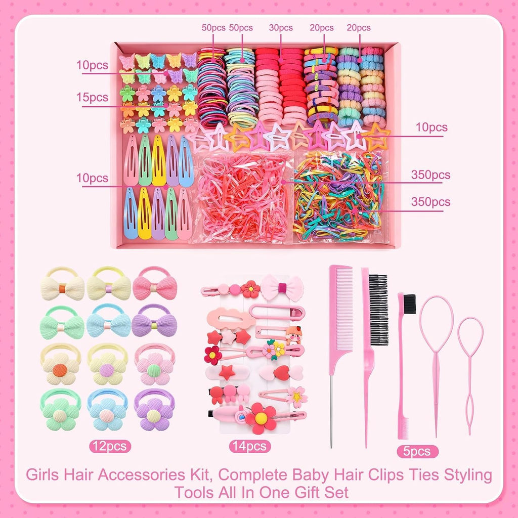 946 Pcs Hair Accessories For Girls, Colorful Hair Rubber Bands Elastic Hair Ties With Cute Hair Clips Hair Styling Tools
