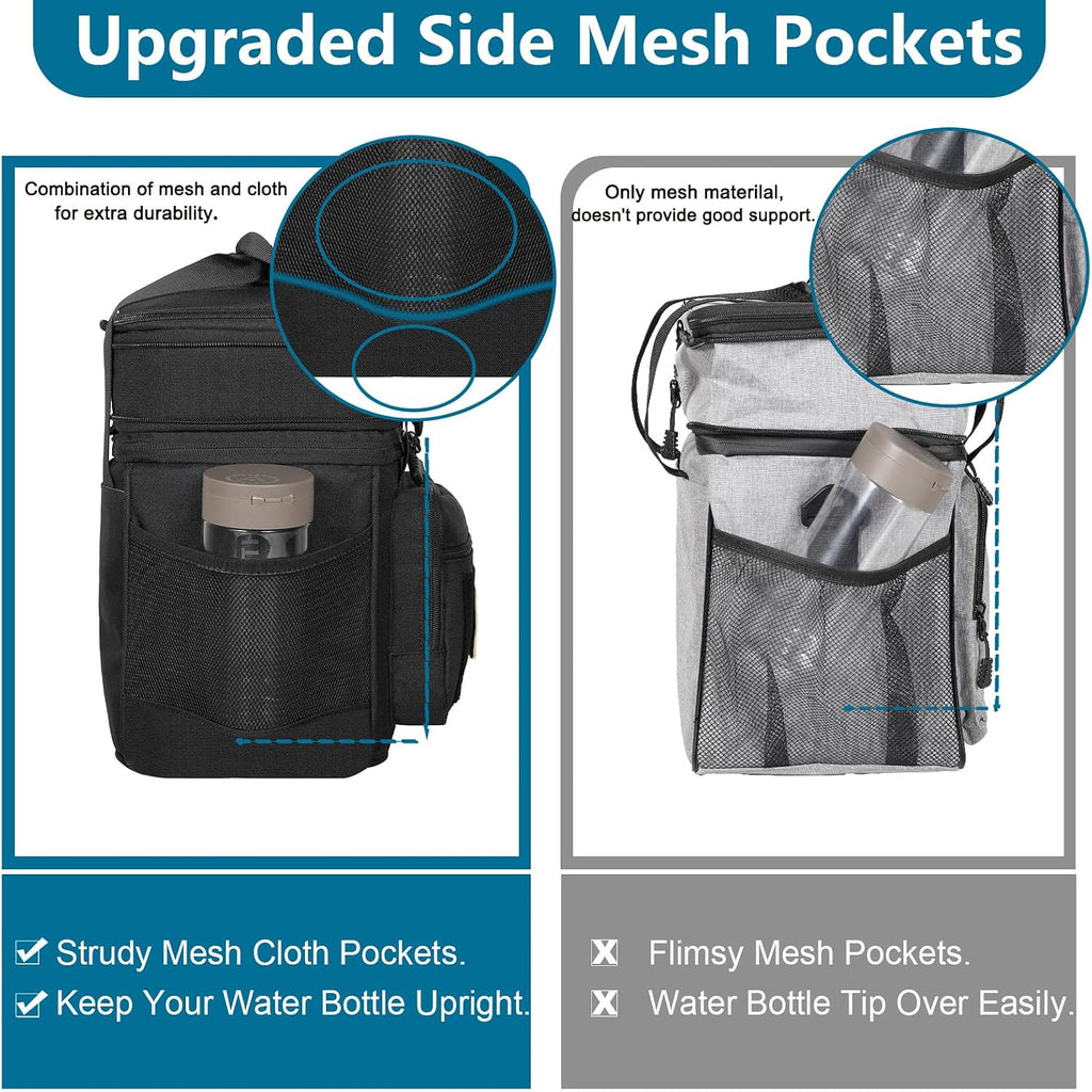 Tactical Lunch Box Cooler Bag - Expandable Insulated Lunch Bag For Men Daily - Large Lunchbox For Adults Work Shifts Outdoor Trips Black 16L