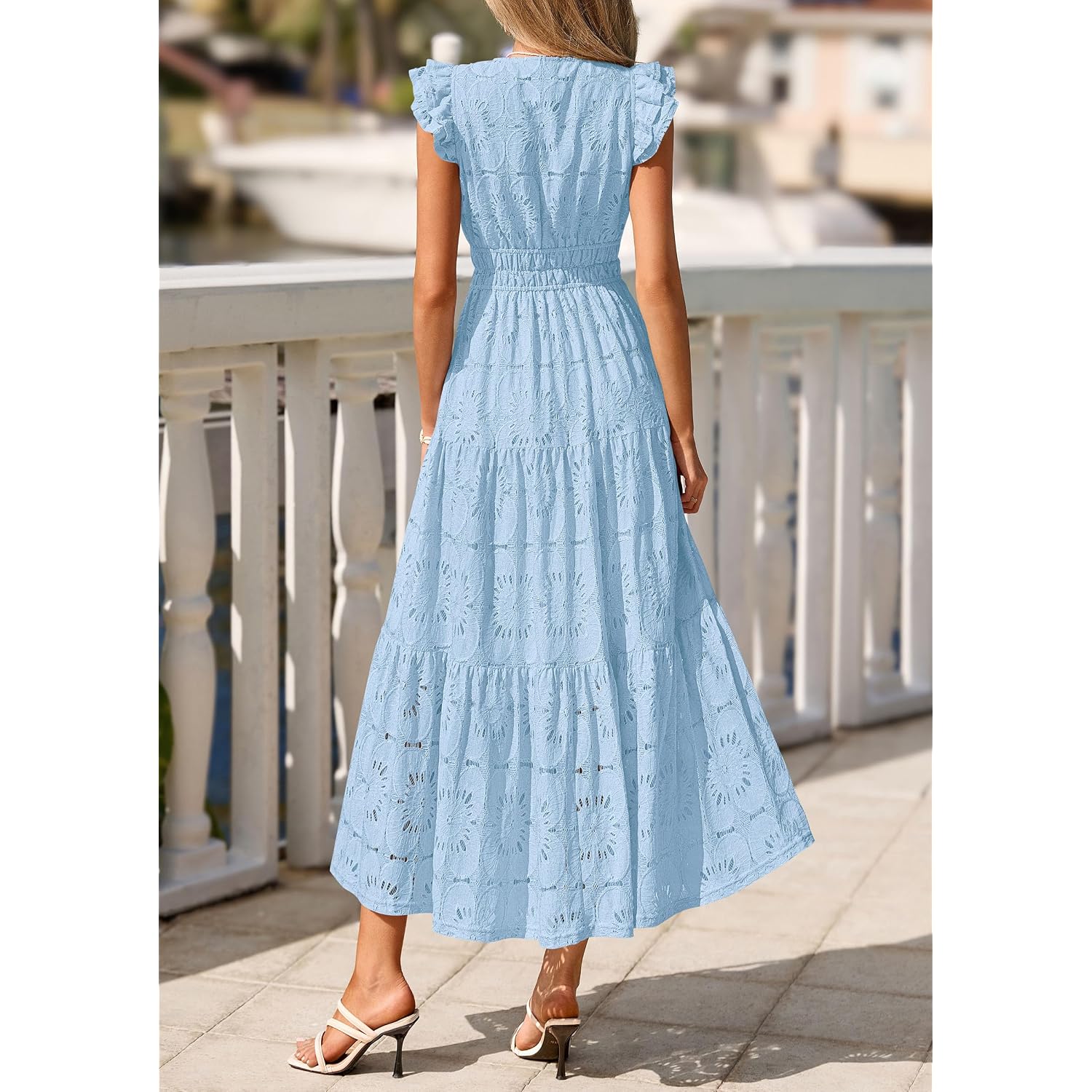Prettygarden Womens Boho Maxi Dresses 2026 Summer Floral Lace Eyelet V Neck Spring Wedding Guest Dress Beach Vacation Clothes