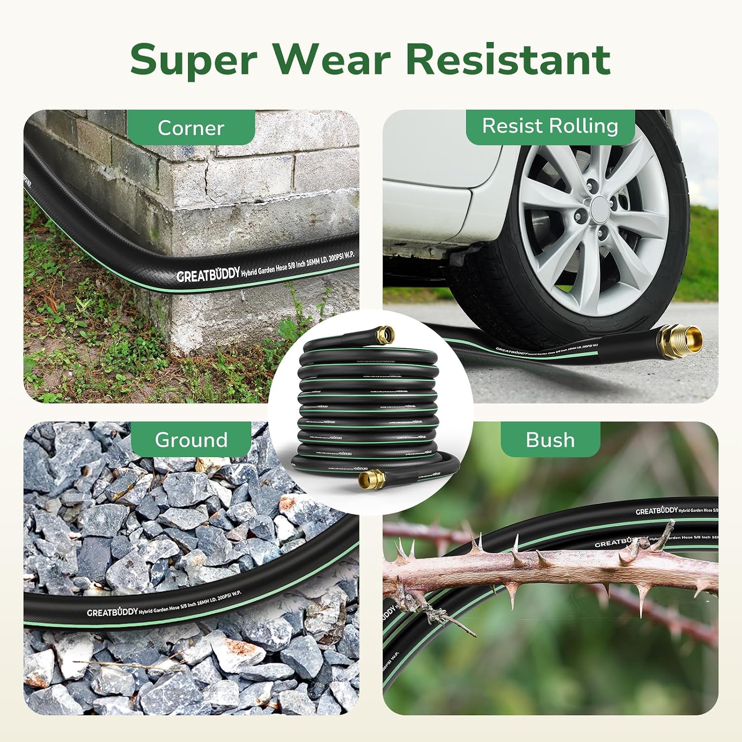 100 Ft Garden Hose, Flexible Rubber Water Hose 5/8", Heavy Duty, Lightweight Hose, Burst 600 Psi With Solid Brass Male To Female Fittings, Leakproof Hose For Backyard, Garden