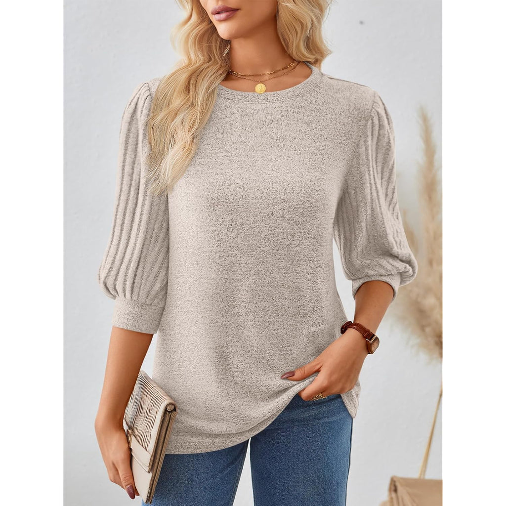 AUTOMET Womens 3/4 Length Puff Sleeve Tops Business Casual Dressy Work Blouses