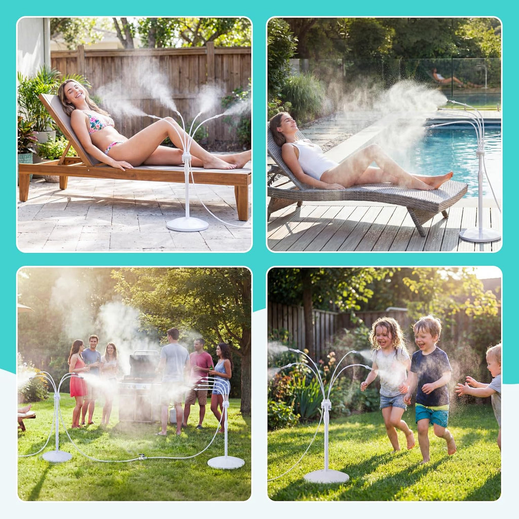 Standing Misting Cooling System, Fillable Base, White | Adjustable Height, 26.2Ft Water Line, Portable Mister For Outside Patio Cooling, Pool Tanning, Garden Greenhouse Watering