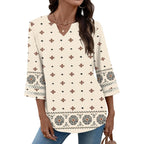 LOMON Womens 3/4 Sleeve V Neck Bohemian Blouses Casual Loose Fit Tunic Tops Vacation Clothes