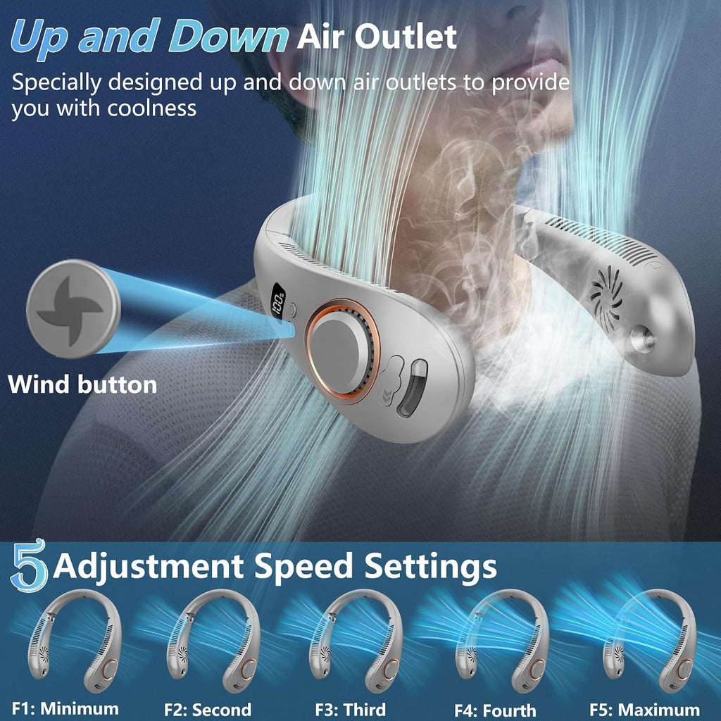 Neck Fan With Mist,Foldaway Neck Fan With Mist,Personal Fan For Neck Wearable Hanging Around,Cordless Neck Coolers For Female Male Kids Dad Mom Extremely Hot Weather Light Blue