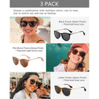 SUNGAIT Premium Vintage Round Sunglasses for Women Men Classic Retro Trendy Style 3 Pack (Polarized): Matte Black/Gray+glossy Pink Brown/Light-brown+matte Amber/Gray