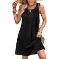 Rumia Swimsuit Coverup For Women Summer Sleeveless Beach Dress | Crew Neck, Pockets, Eyelet, Boho, Above Knee Length, A-Line. Everyday Wear, Sundresses, Cruise Wear, Vacation Essential