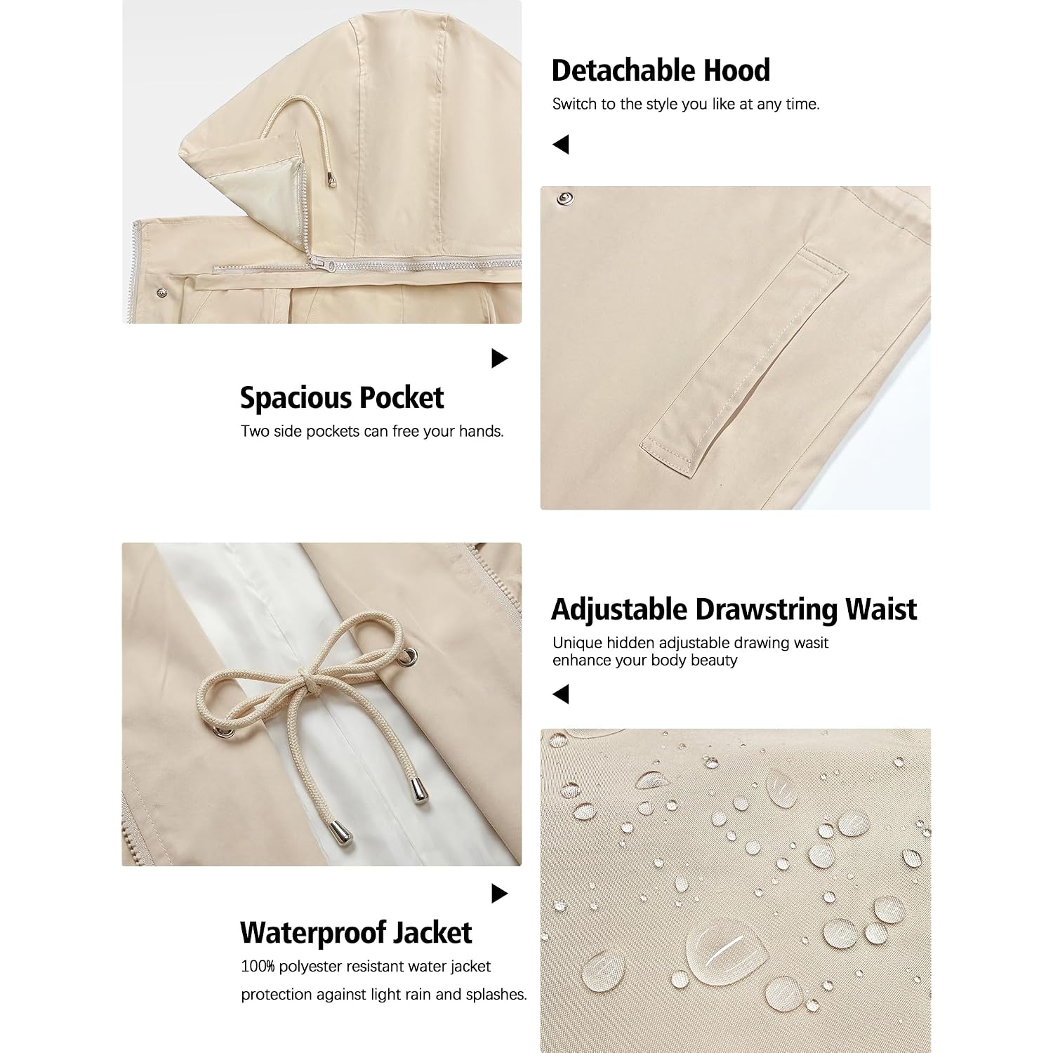 Women Lightweight Rain Jacket Hooded Raincoat | Waterproof Trench Coat For Outdoor Hiking Travel