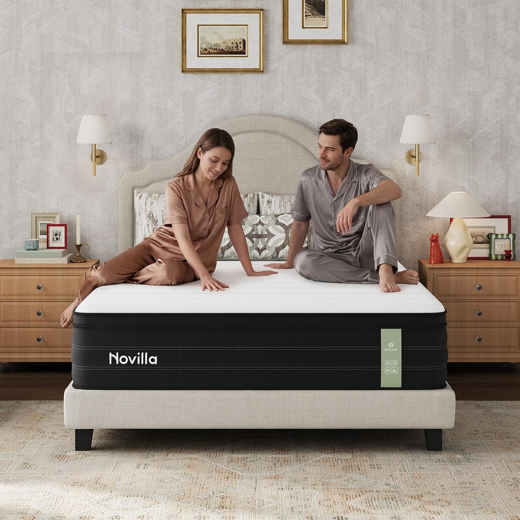 Novilla 12 Inch Queen Mattress, Cooling Queen Hybrid Mattress With Upgraded Individual Coils & Gel Memory Foam, Enhanced Support, Motion Isolation, Pressure Relief, Certipur-Us