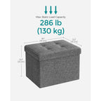 Songmics Mazie Collection - Small Folding Storage Ottoman, Foot Rest Stool, 12.2 X 16.1 X 12.2 Inches, 286 Lb Load Capacity, For Living Room, Bedroom, Home Office, Dorm, Dark Gray Ulsf102G01