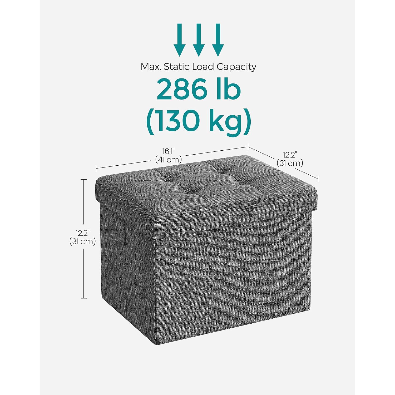 Songmics Mazie Collection - Small Folding Storage Ottoman, Foot Rest Stool, 12.2 X 16.1 X 12.2 Inches, 286 Lb Load Capacity, For Living Room, Bedroom, Home Office, Dorm, Dark Gray Ulsf102G01