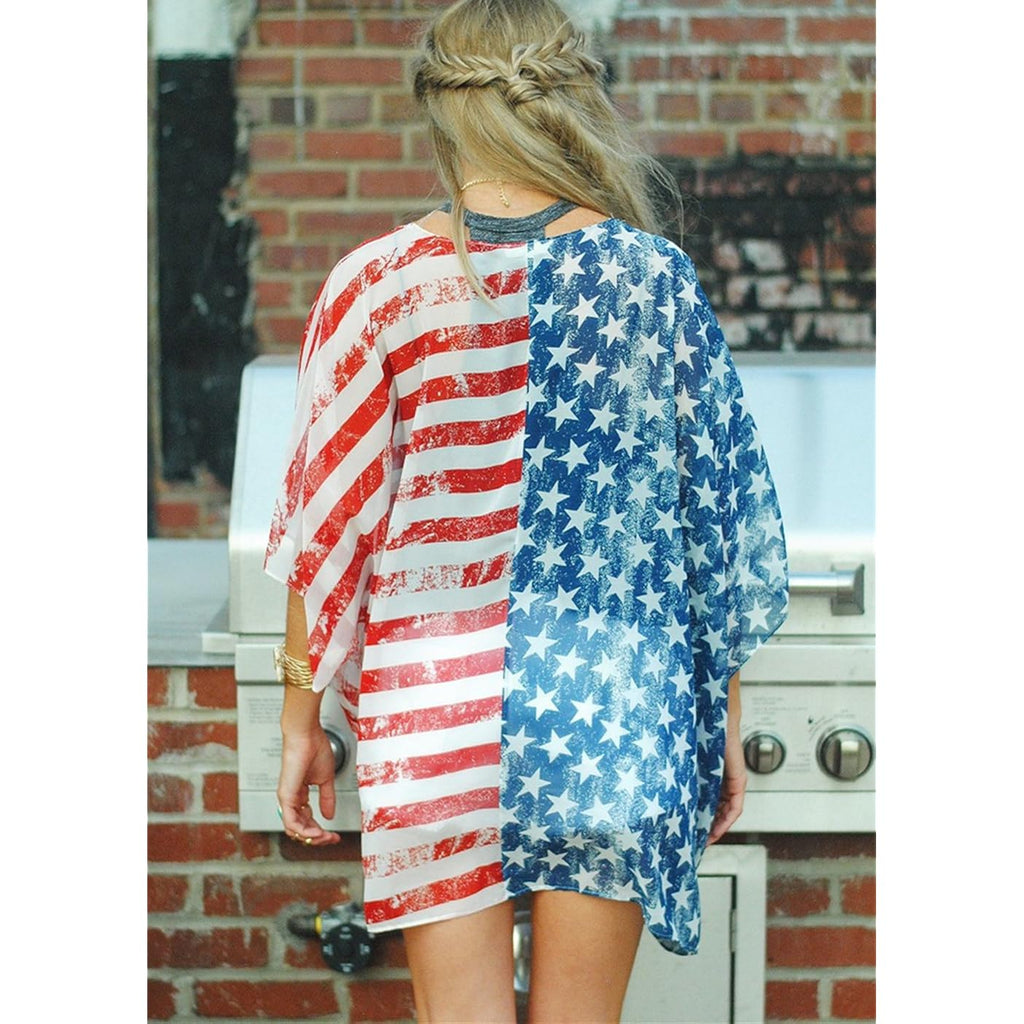 Women's American Flag Kimono Cover up Beachwear Cardigan Loose Tops Shirt Blouse