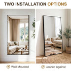 Rectangular Bathroom Mirror, 55"X30" Black Metal Framed Vanity Mirror, Hd Shatterproof Wall Mirror, Horizontal Or Vertical Hanging, Easy Installation For Bathroom, Bedroom, Living Room, Entryway