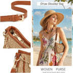 Straw Shoulder Bag For Women Raffia Summer Beach Bag Boho Woven Straw Shoulder Purse Crochet Vacation Purse Handbag