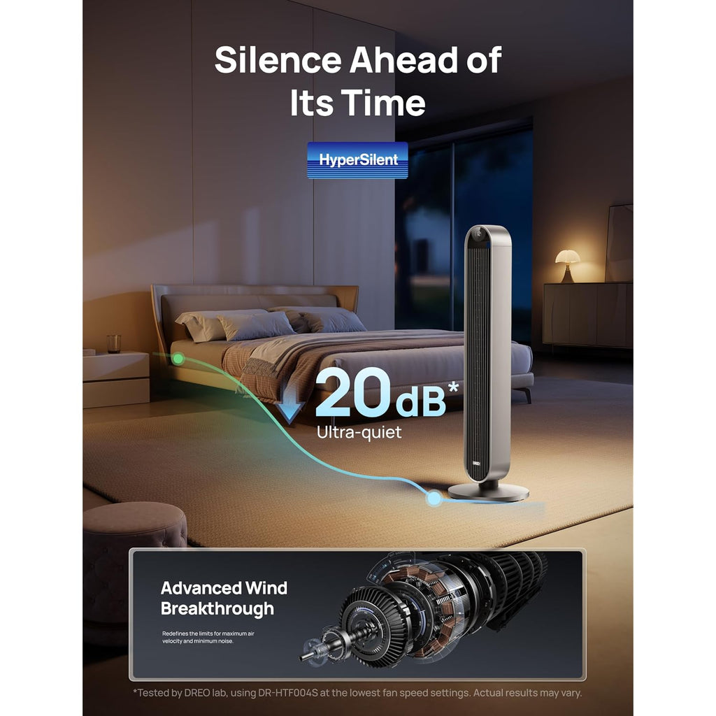 Dreo Smart Tower Fan For Bedroom, 120° Oscillating Fan, 20Db Quiet Dc Motor | 28Ft/S Airflow, 12 Speeds, 4 Modes Bladeless Standing Fan, 12H Timer Cooling Fan For Home, Living Room, App & Alexa Control