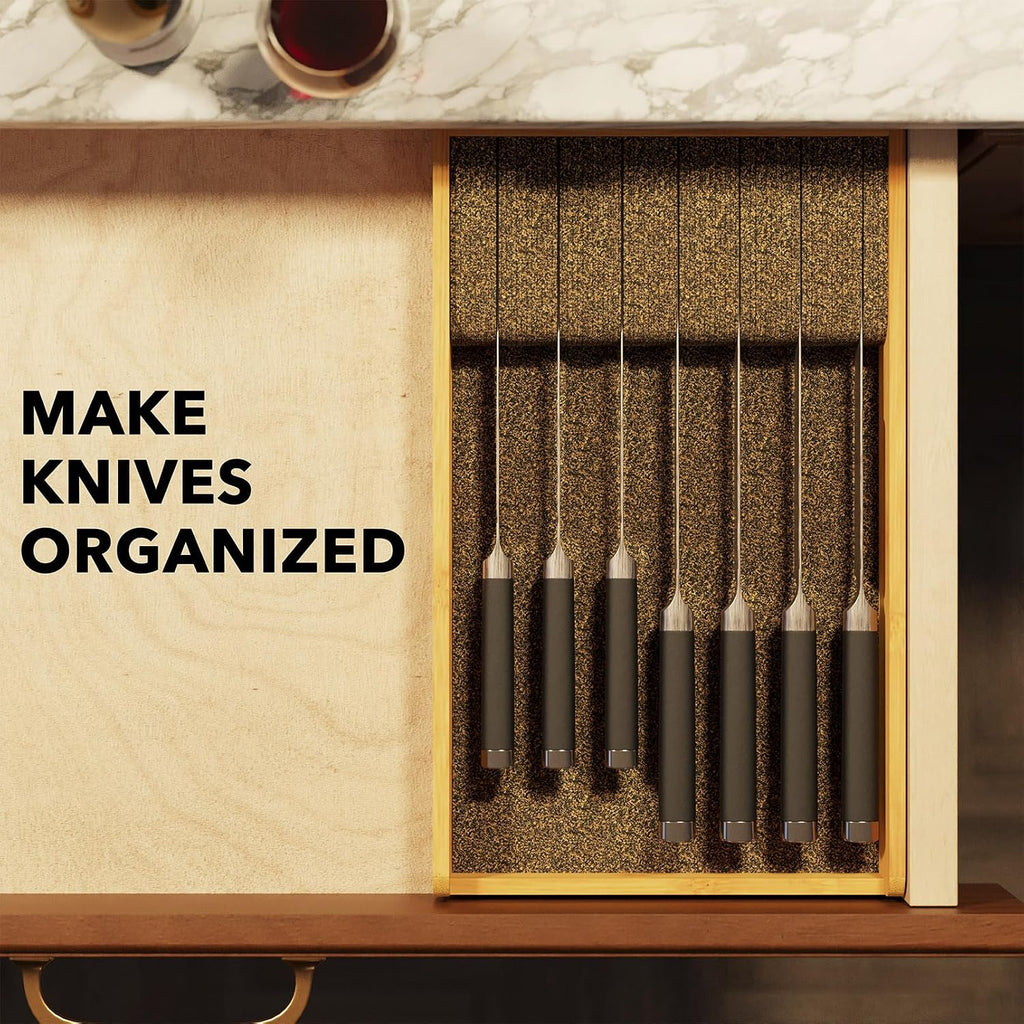 Spaceaid Knife Drawer Organizer 9 Inches Wide Bamboo Insert Dock, Kitchen Steak Knives Holder Organizers Block For Drawer In Storage Organization (Medium, Natural)