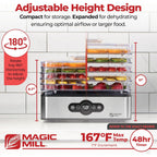 Magic Mill Food Dehydrator Machine | 5 Stackable Stainless Steel Trays, 48H Digital Adjustable Timer & Temperature Control Upto 167° Electric Dryer & Preserver For Jerky, Fruit, Dog Treats & Much More