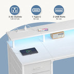 Dumos 40-Inch Gaming Desk With Power Outlets And Led Lights, White | Computer Desk With 4 Storage Drawers, Home Office Desk With Monitor Stand, Small Desk For Bedroom Study