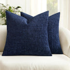 Miulee Decorative Throw Pillow Covers 18X18 Pack Of 2 Navy Blue Couch Pillow Covers Soft Cozy Textured Chenille Pillowcases For Home Decor Sofa Living Room Cushion Bedroom