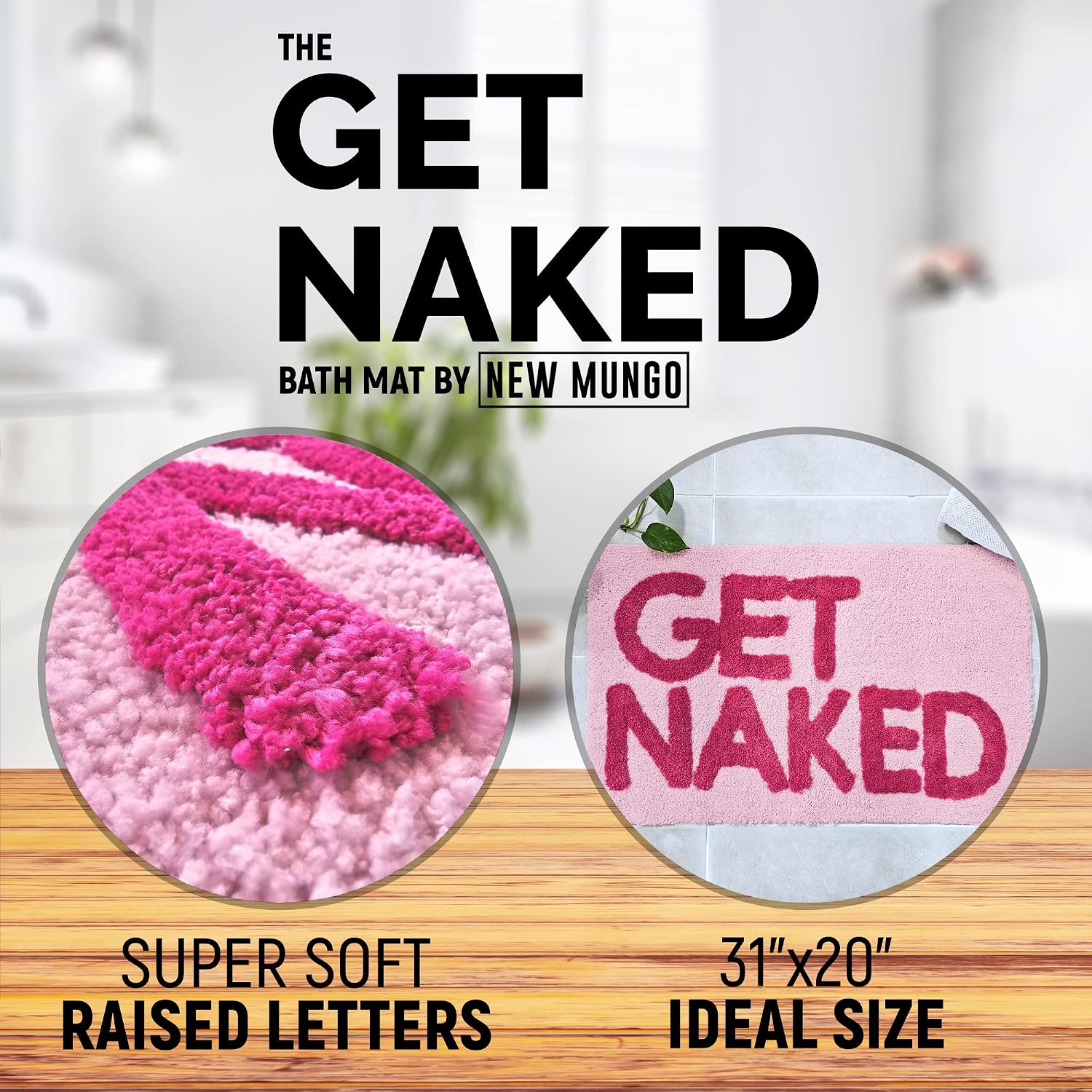 Get Naked Bath Mat Pink - Hot Pink Bathroom Rug, 31" X 20"