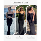 Popilush Bodycon Dresses For Women Shapewear Tummy Control Maxi Dress Built In Bra Spaghetti Strap Long Formal Summer
