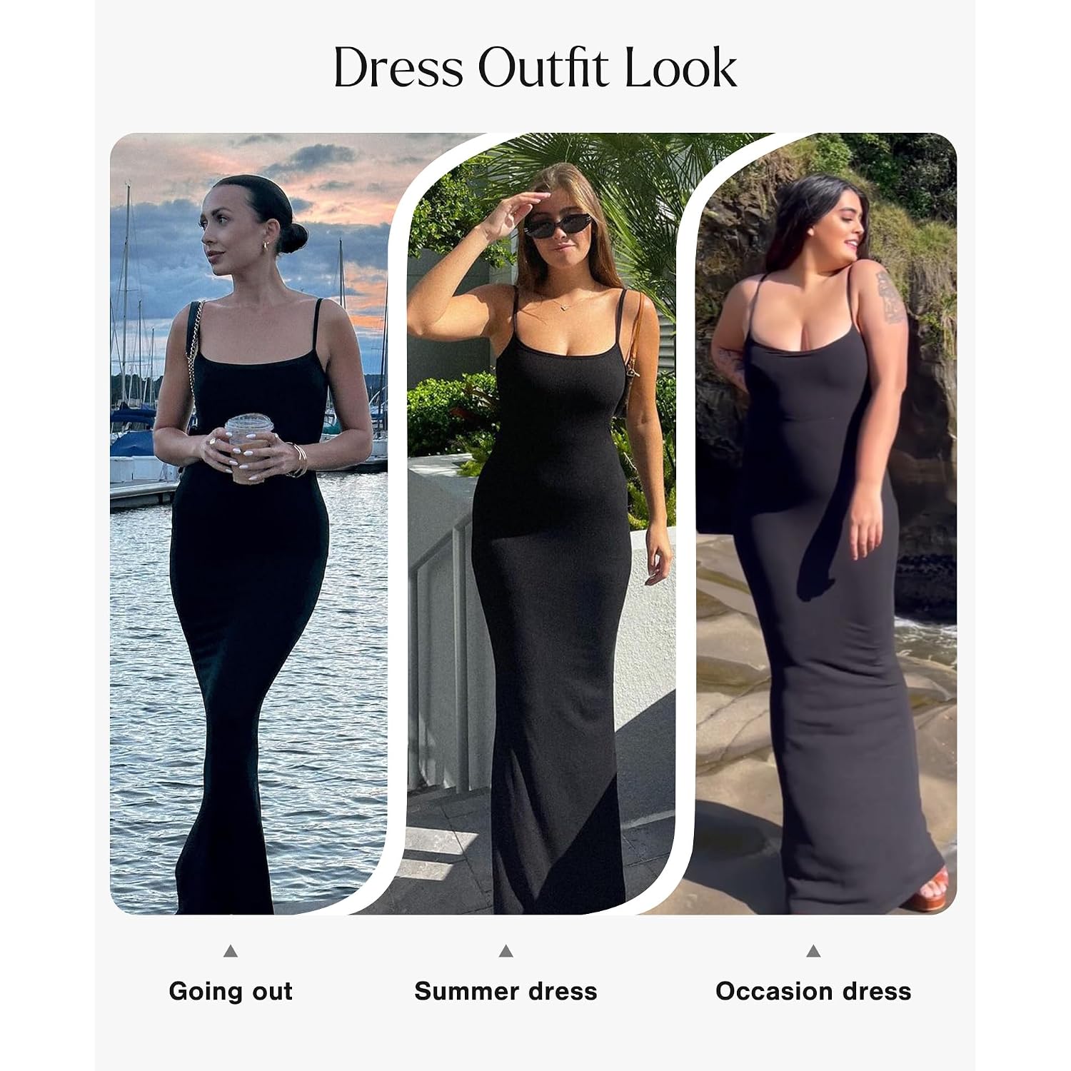 Popilush Bodycon Dresses For Women Shapewear Tummy Control Maxi Dress Built In Bra Spaghetti Strap Long Formal Summer