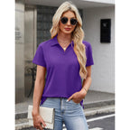 Women's Polo Shirts Cotton Short Sleeve V-Neck Collared Tops Golf Shirt Work Casual Summer Tee