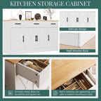 Shintenchi Buffet Cabinet With Storage,53.4" Large Kitchen Storage Cabinet With 3 Drawers And 4 Doors,Wood Farmhouse Buffet Sideboard With Adjustable Shelf For Kitchen Living Room, White