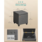 Songmics Square Storage Ottoman, Foot Stool Footrest With Legs, Ottoman Cube With Hinged Lid, For Living Room, Bedroom, 16.9 X 16.9 X 18.1 Inches, Linen-Look Fabric, Slate Gray Ulom509Gn01