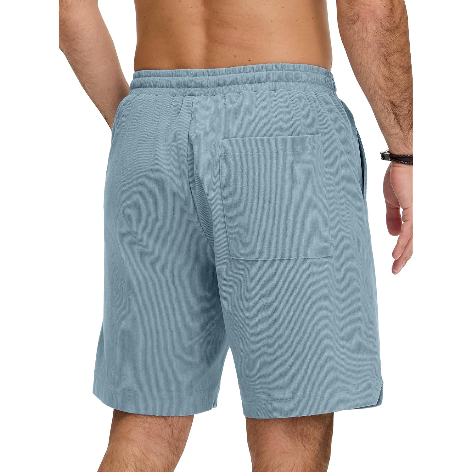 Plepan Mens Corduroy Shorts Casual 7 Inch Elastic Waist Drawstring Lightweight Summer Beach Loose Fit Lounge Shorts