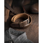 Chaoren Mens Belts Casual For Jeans - Full-Grain Leather, Durable Cowhide | Solid Buckle, Classic Style, Handmade, Daily Wear, Gift Box