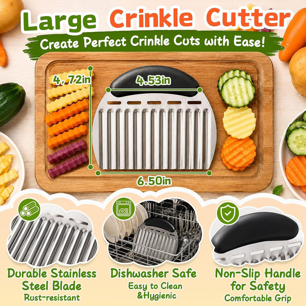 Large Crinkle Cutter French Fry Cutter, Stainless Steel Wavy Slicer | Large Crinkle Potato Slicer Wavy Chopper, Crinkle Cutting Chopping Tools With Handle