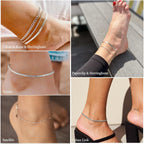 DEARMAY 14K Gold Plated Ankle Bracelets for Women Waterproof - Dainty 6Pcs Anklets Layered Cuban Link Chain Herringbone Cute Anklets Set Pack Summer Beach Jewelry Gift for Women Teen