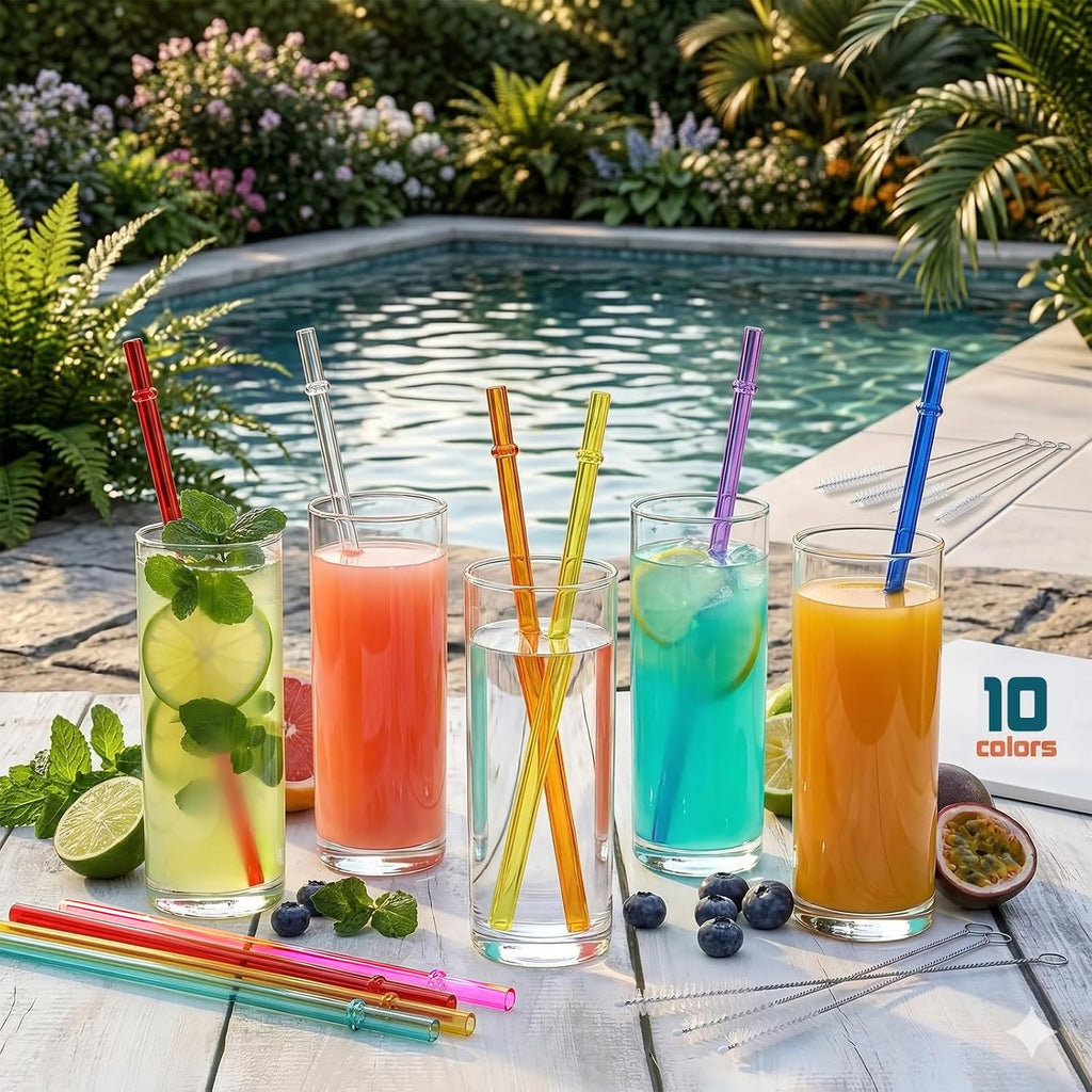 Alink 10.5 In Long Reusable Plastic Straws With Brush, Tritan Hard Plastic Tumbler Straws, 10 Rainbow Colored Replacement Straw For 16 Oz 20 Oz 30 Oz Stanley, Yeti, Starbucks Tumblers, Mason Jars