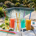 Alink 10.5 In Long Reusable Plastic Straws With Brush, Tritan Hard Plastic Tumbler Straws, 10 Rainbow Colored Replacement Straw For 16 Oz 20 Oz 30 Oz Stanley, Yeti, Starbucks Tumblers, Mason Jars