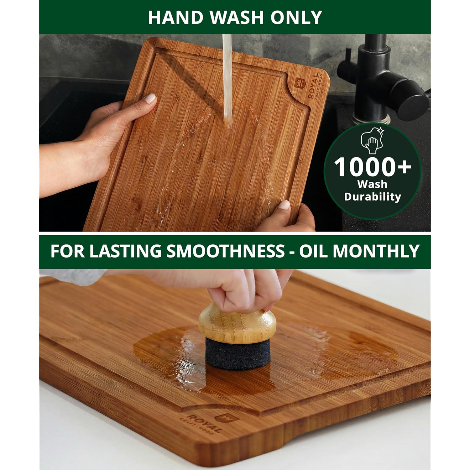 Royal Craft Wood Wooden Cutting Boards For Kitchen Meal Prep & Serving - Non Toxic Bamboo Wood Cutting Board Set With Deep Juice Groove Side Handles - Charcuterie & Chopping Butcher Block For Meat