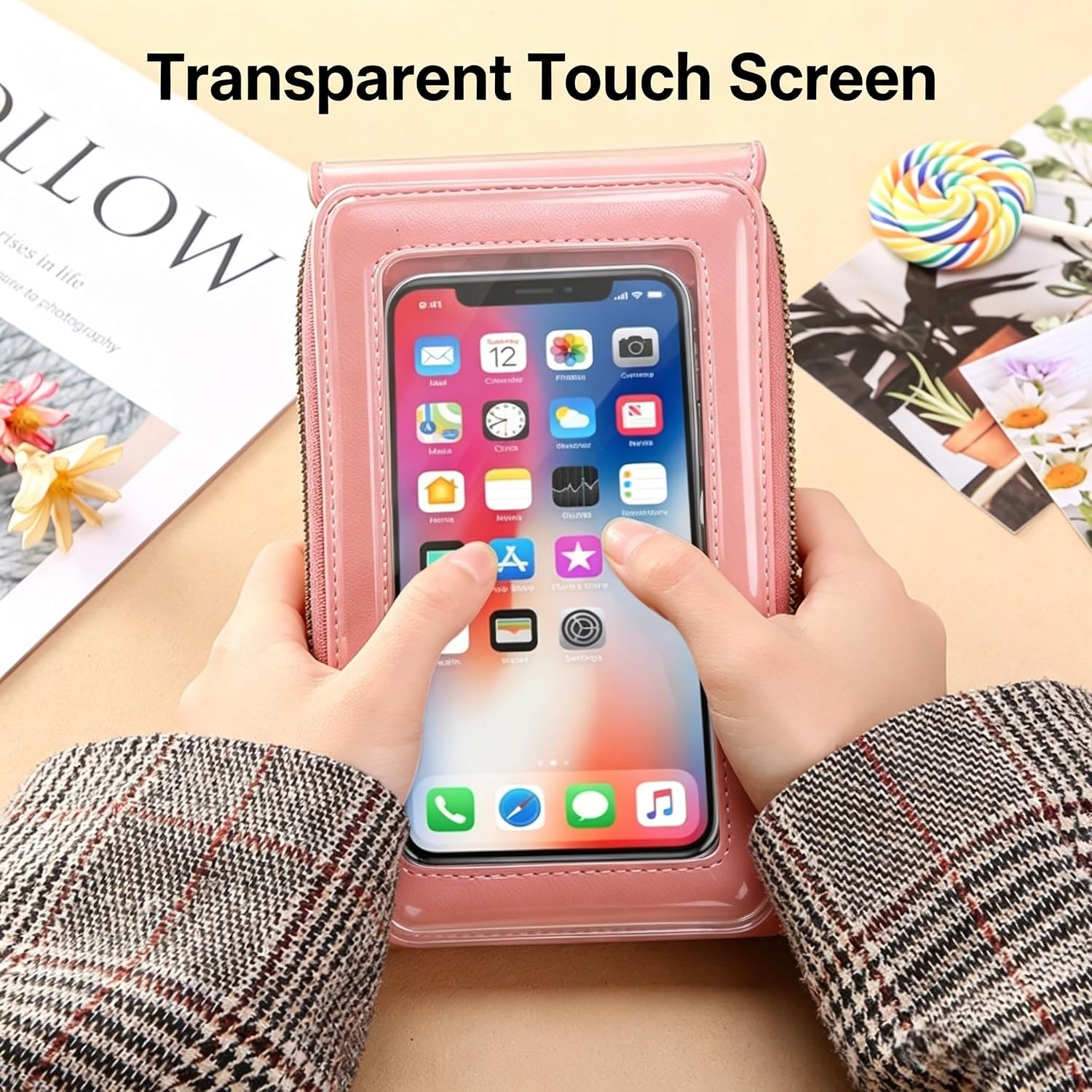 Touchscreen Phone Crossbody Bags For Women,Anti-Theft Pu Leather Messenger Bag,Rfid Blocking Small Mobile Phone Purse Wallet