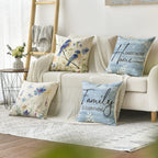 AVOIN colorlife Spring Saying Flowers Butterfly Bird Throw Pillow Covers, 18 x 18 Inch Home Sweet Home Blue Cushion Case for Sofa Couch Set of 4