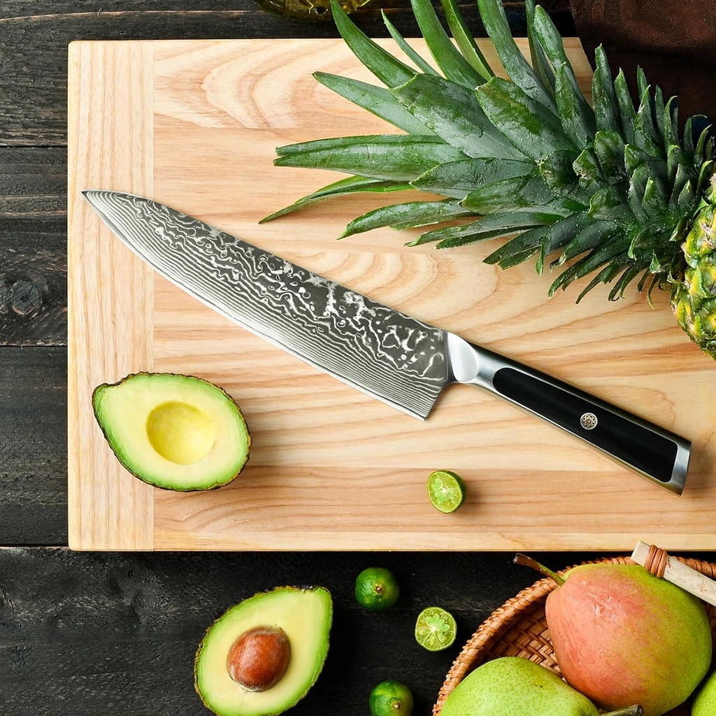 Sunnecko 8 Inch Japanese Damascus Chef Knife - Ultra Sharp 10-12 Degree Edge VG10 67 Layers Kitchen Cooking Knives for Meat, Vegetable & Fruit, Full Tang Forged Blade, Premium Father Day Gift Box