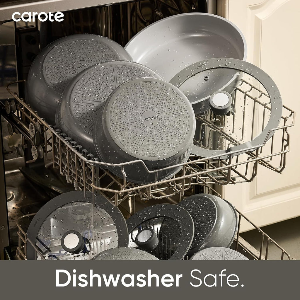CAROTE 27pcs Ceramic Cookware Set Nonstick, Pots and Pans Set Non Stick, Non Toxic Cookware Detachable Handles, Dishwasher/Oven Safe, RV/Camping Cookware with Kitchen Utensils, Gray